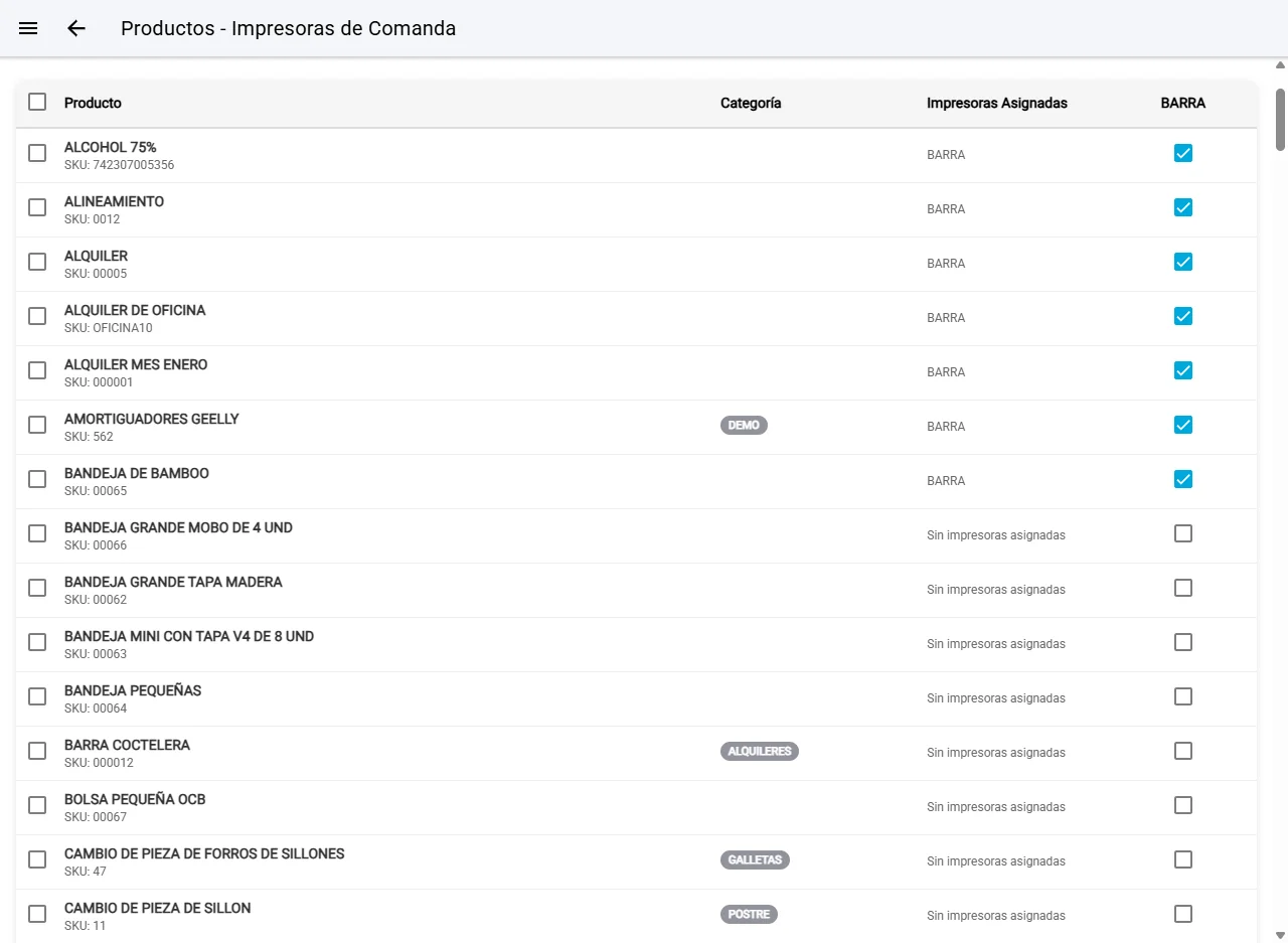 Configuración de impresoras de comanda por producto en GestionPOS